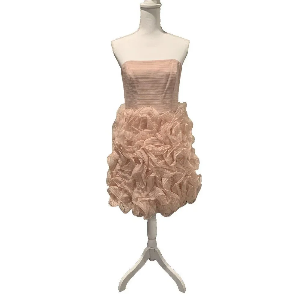 HALSTON HERITAGE Strapless Ruffle Dress Size 6 Pink NWT $595 - Picture 2 of 11
